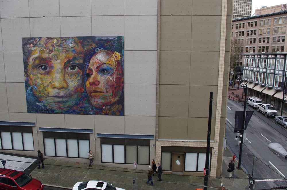 A mural on a downtown building